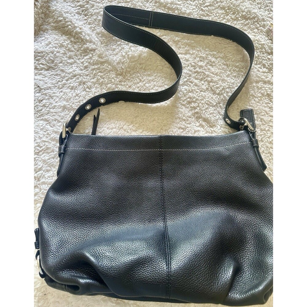COACH Black Pebbled Leather Convertible Hobo Crossbody Bag Legacy Duffle F15064